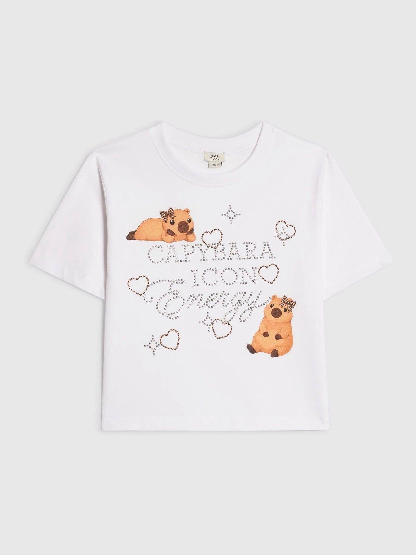 Dsiney Kidz - River Island White Capybara Hotfix Crop T-Shirt image 1