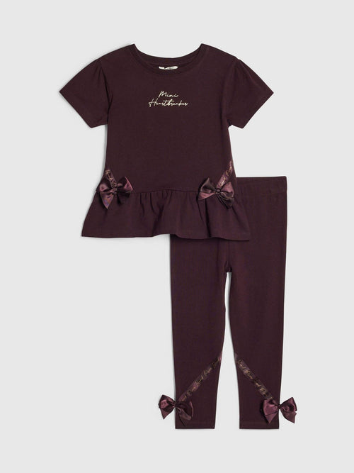 Dsiney Kidz - River Island Red Satin Bow T-Shirt & Legging Set image 1