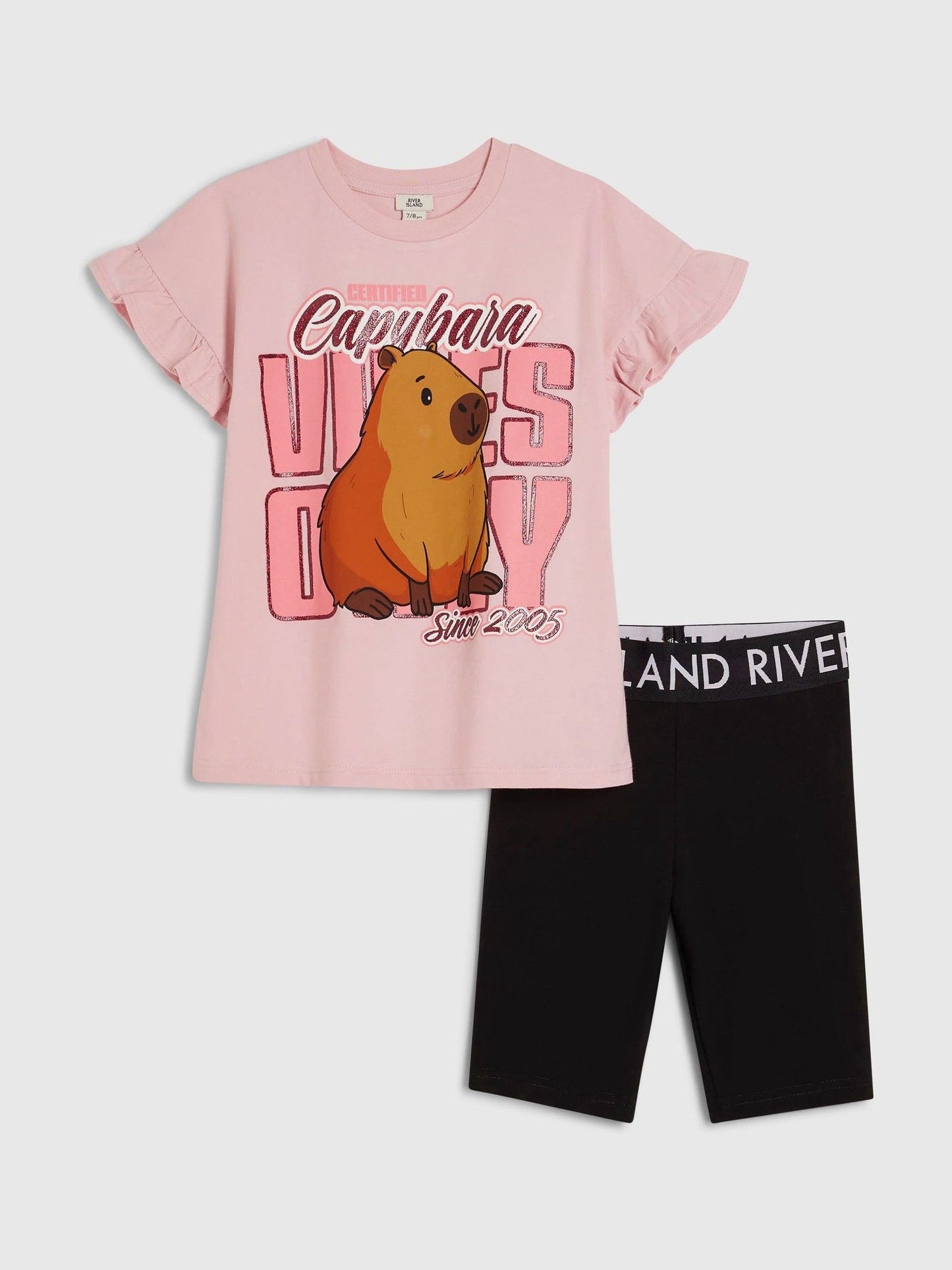 Dsiney Kidz - River Island Pink Capybara T-Shirt & Cycle Shorts Set image 1