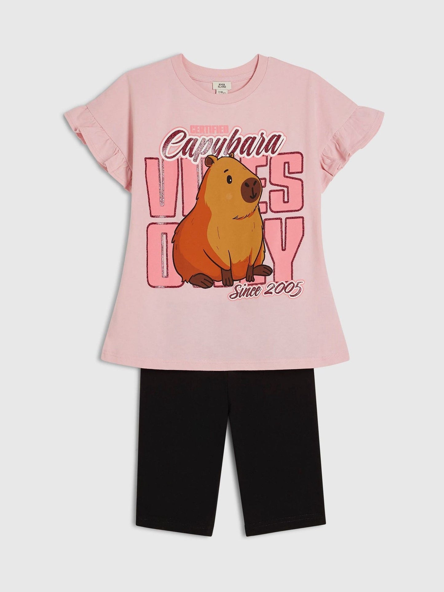 Dsiney Kidz - River Island Pink Capybara T-Shirt & Cycle Shorts Set image 3
