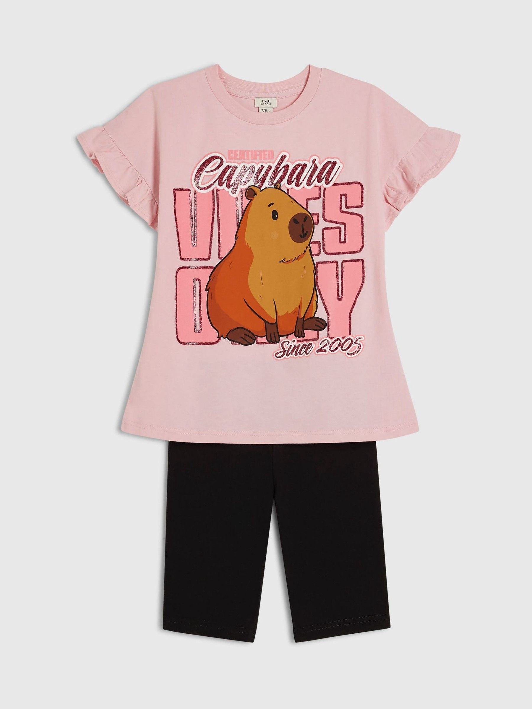 Dsiney Kidz - River Island Pink Capybara T-Shirt & Cycle Shorts Set image 3