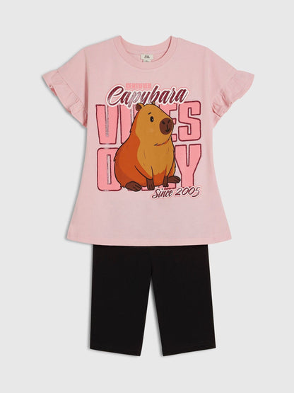 Dsiney Kidz - River Island Pink Capybara T-Shirt & Cycle Shorts Set image 3