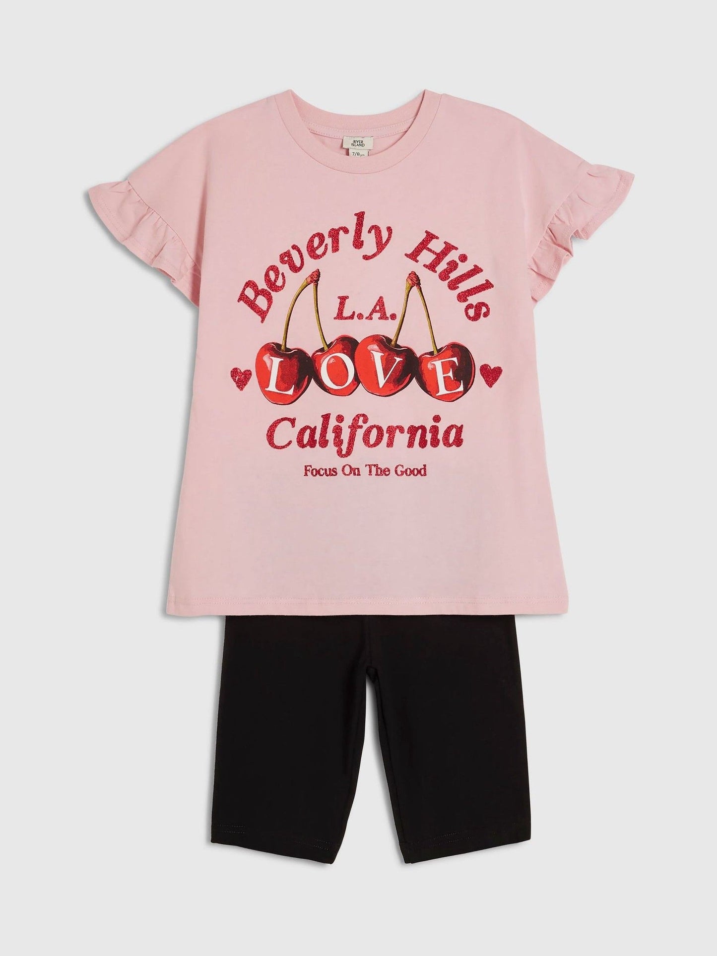 Dsiney Kidz - River Island Pink Cherry T-Shirt & Cycle Shorts Set image 3