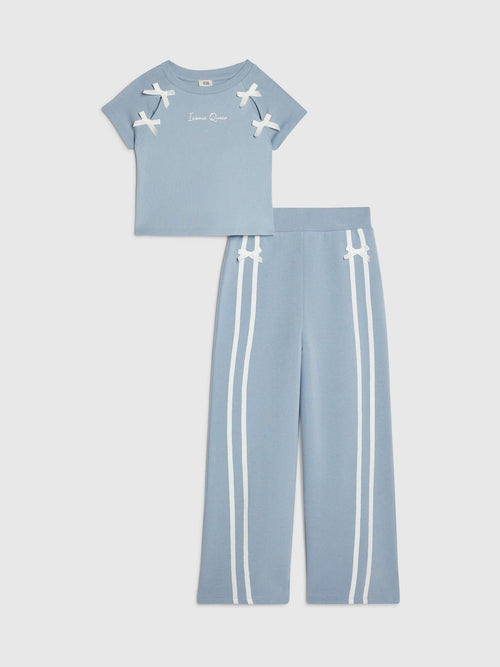 Dsiney Kidz - River Island Blue Bow Top & Wide Leg Joggers Set image 1