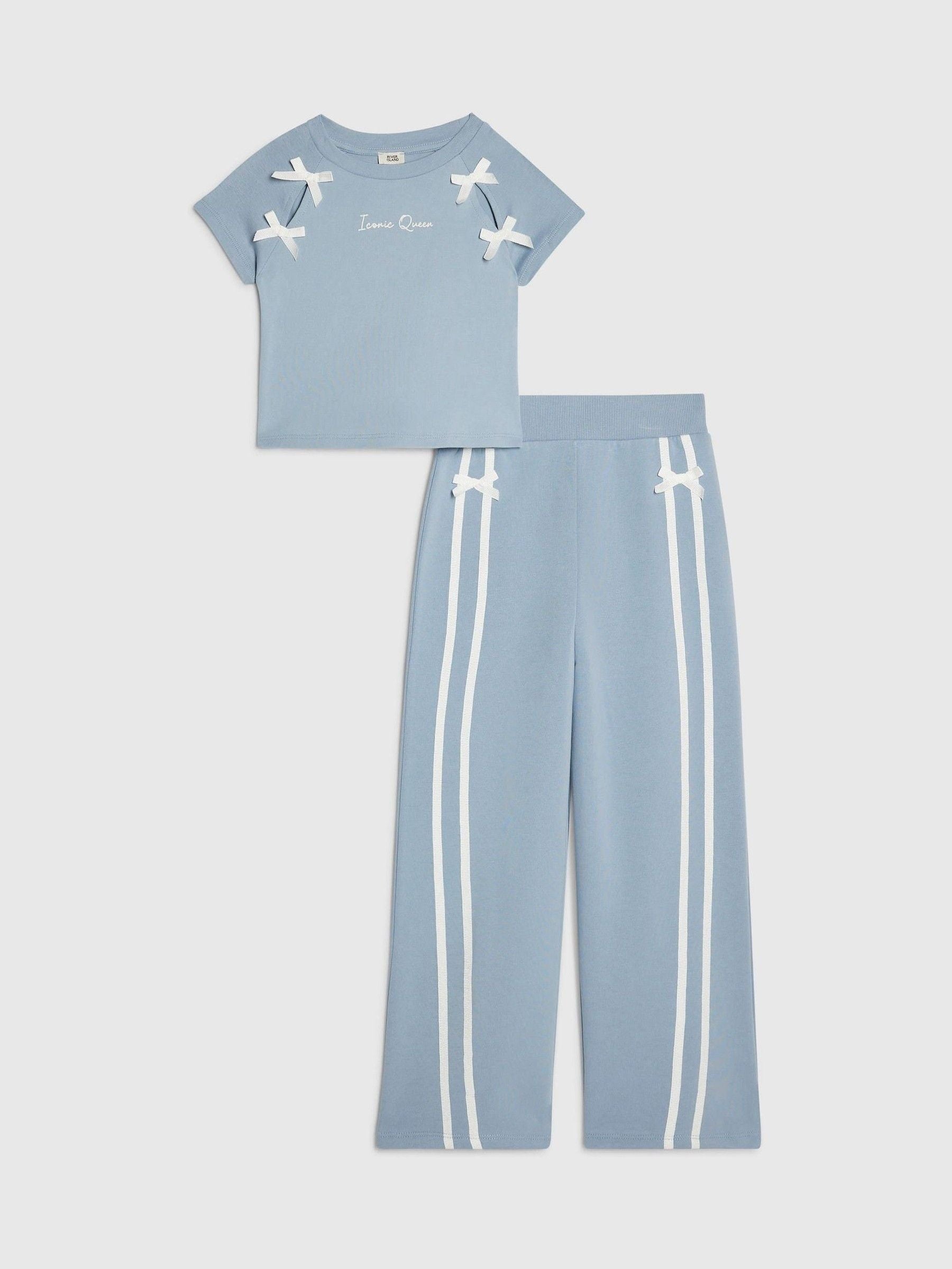 Dsiney Kidz - River Island Blue Bow Top & Wide Leg Joggers Set image 1