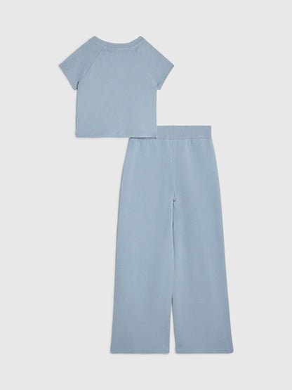 Dsiney Kidz - River Island Blue Bow Top & Wide Leg Joggers Set image 2