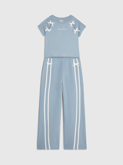 Dsiney Kidz - River Island Blue Bow Top & Wide Leg Joggers Set image 3