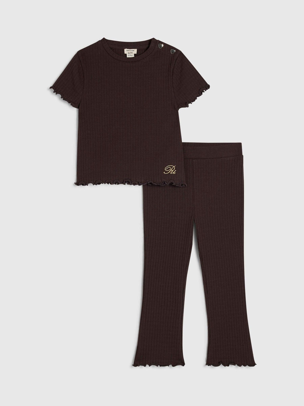 Dsiney Kidz - River Island Brown Textured T- Shirt & Legging Set image 1