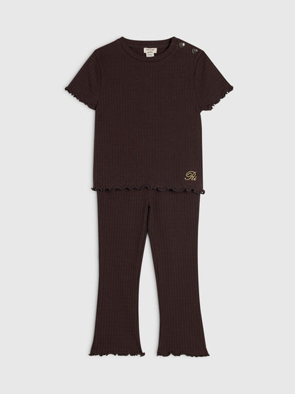 Dsiney Kidz - River Island Brown Textured T- Shirt & Legging Set image 2