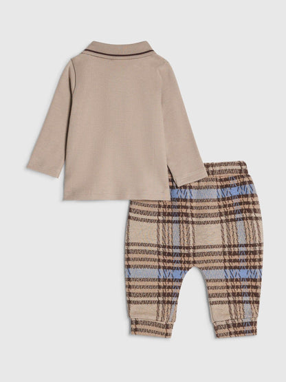 Dsiney Kidz - River Island Brown Check Little Man Polo & Joggers Set image 2
