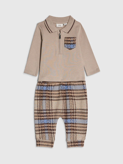Dsiney Kidz - River Island Brown Check Little Man Polo & Joggers Set image 3