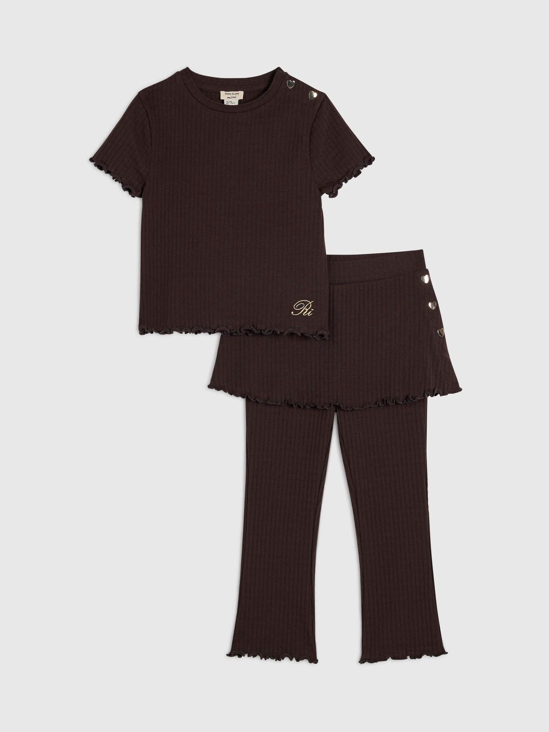 Dsiney Kidz - River Island Brown Textured Top & Skirt Leggings Set image 1