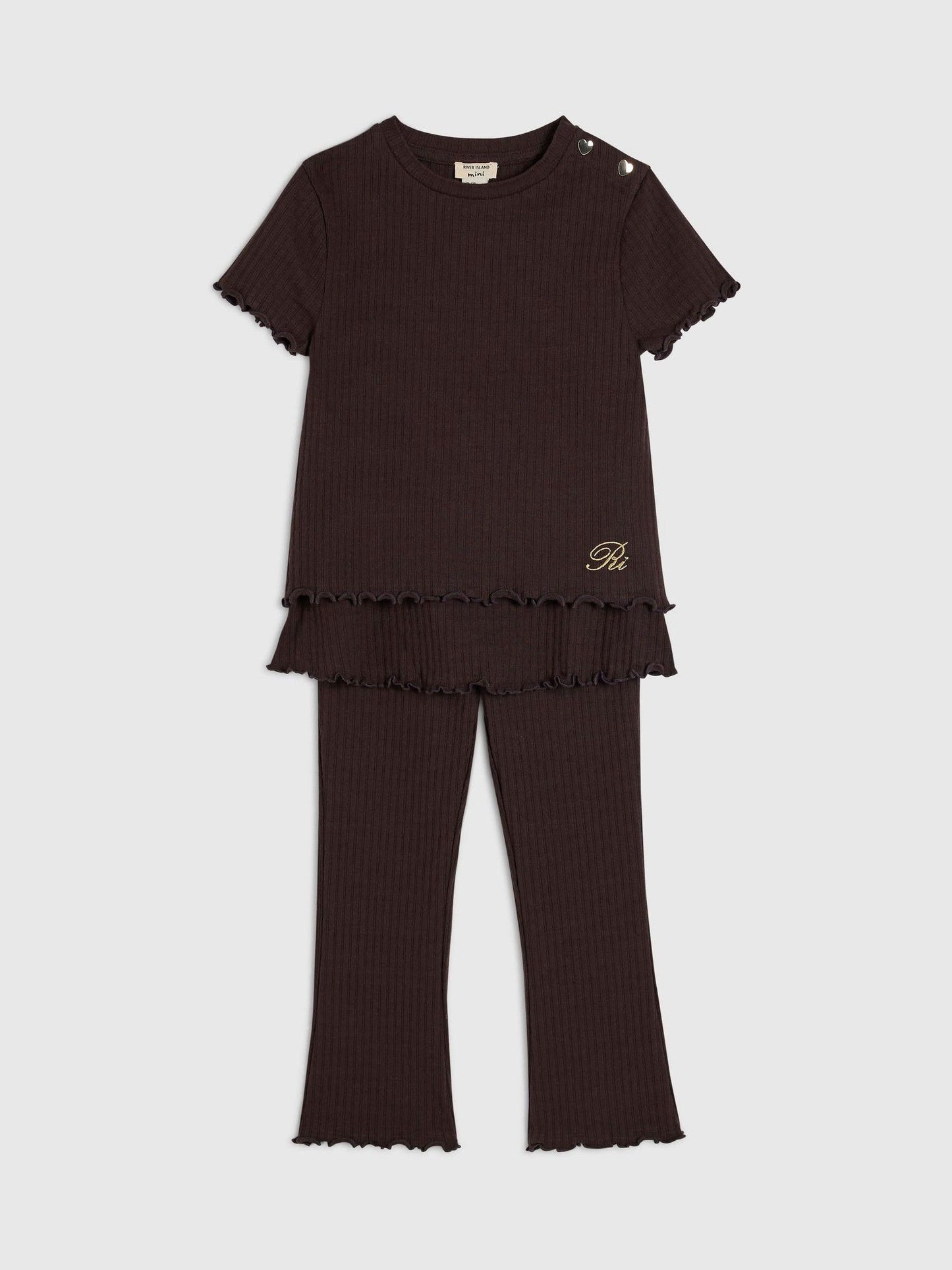 Dsiney Kidz - River Island Brown Textured Top & Skirt Leggings Set image 2