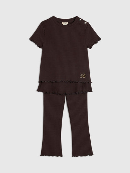Dsiney Kidz - River Island Brown Textured Top & Skirt Leggings Set image 2