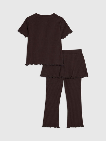 Dsiney Kidz - River Island Brown Textured Top & Skirt Leggings Set image 3