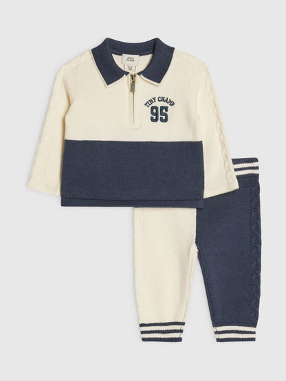 River Island Blue Colour Block Polo Top & Joggers Set - image 1