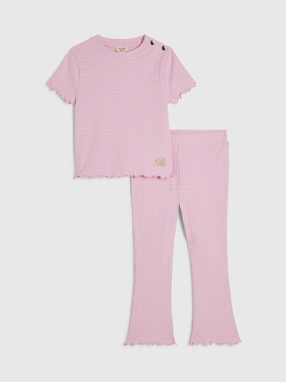 Dsiney Kidz - River Island Pink Textured T-Shirt & Leggings Set image 1