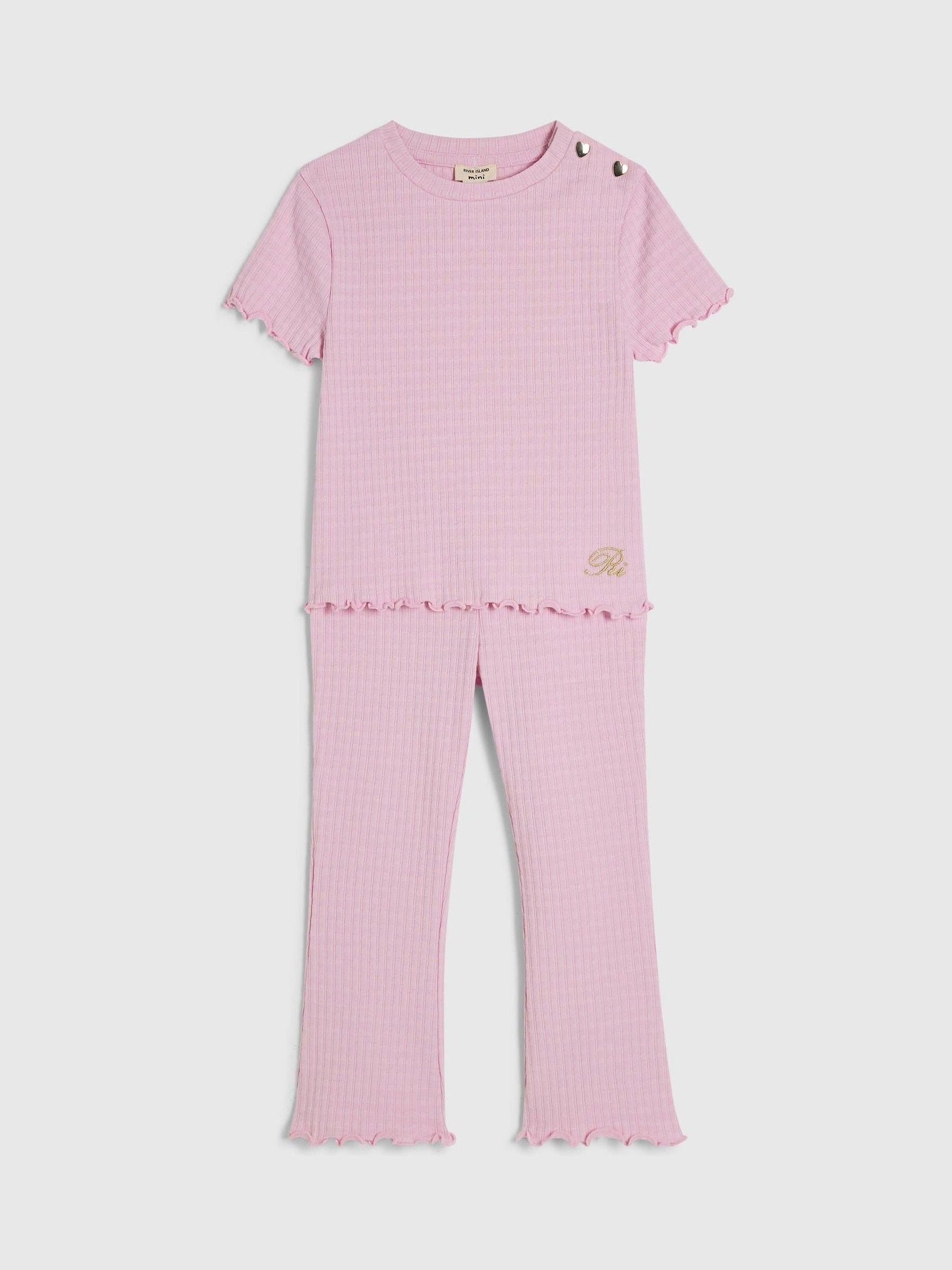 Dsiney Kidz - River Island Pink Textured T-Shirt & Leggings Set image 3