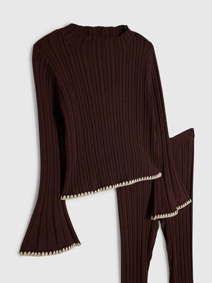River Island Brown Whipstitch Top & Kickflare Set - image 4