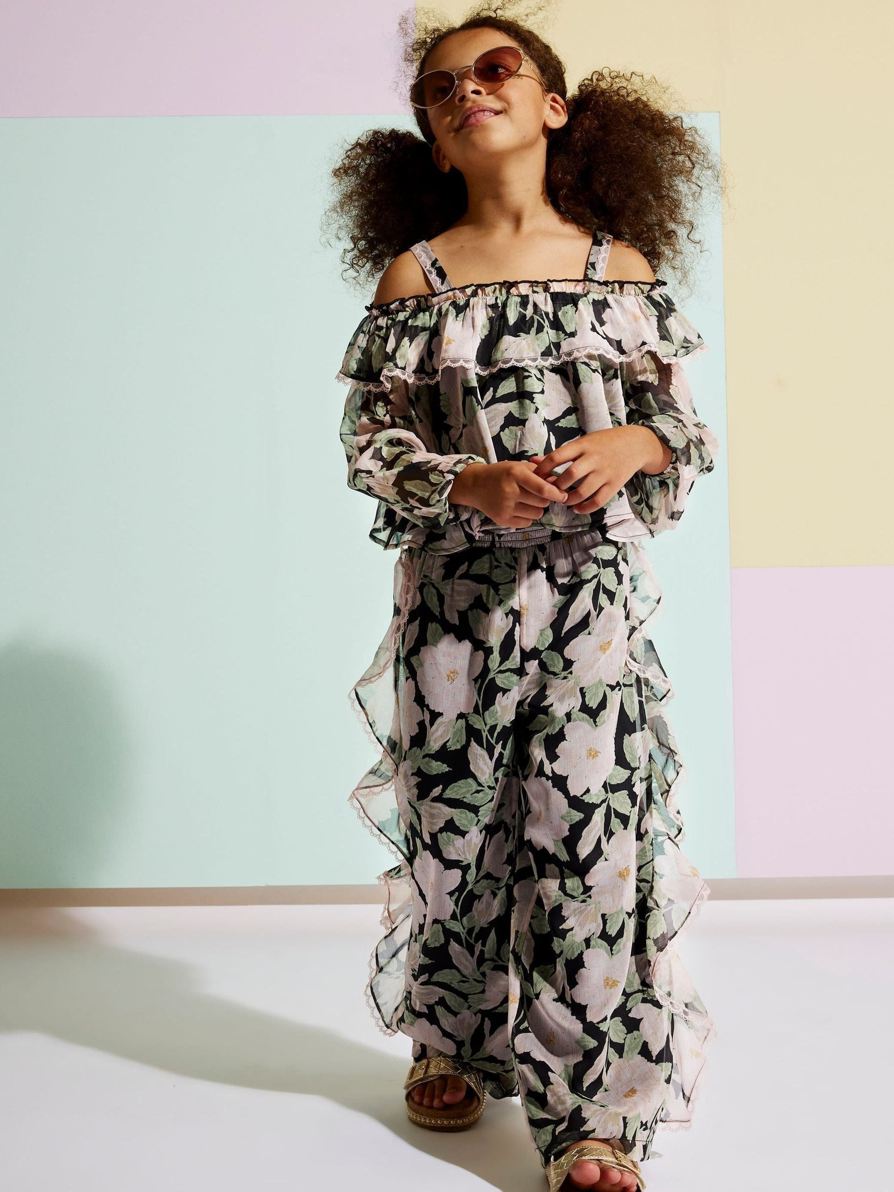 Dsiney Kidz - River Island Black Floral Chiffon Trousers image 1