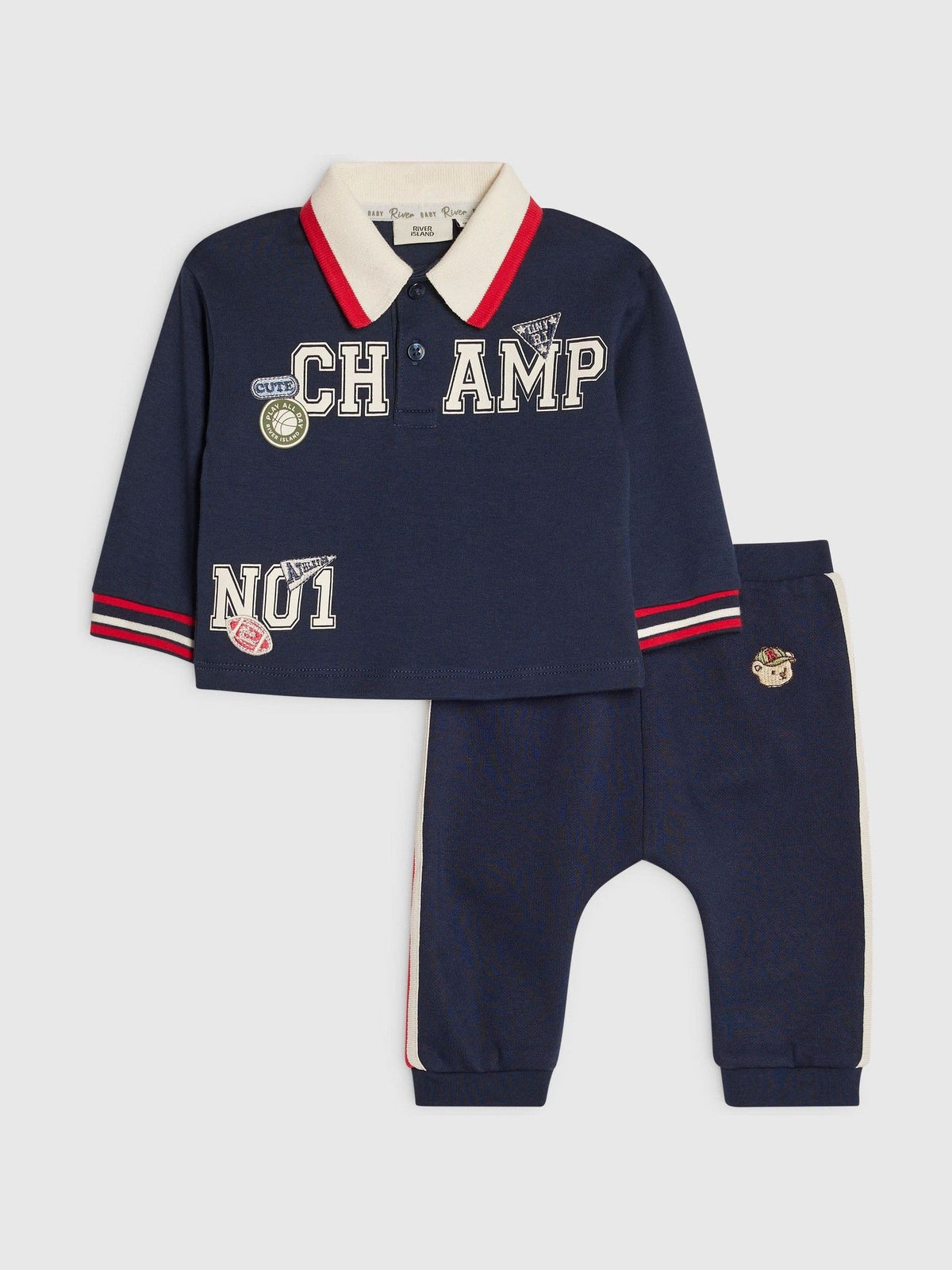 River Island Blue Varsity Badge Top & Joggers Set - image 1