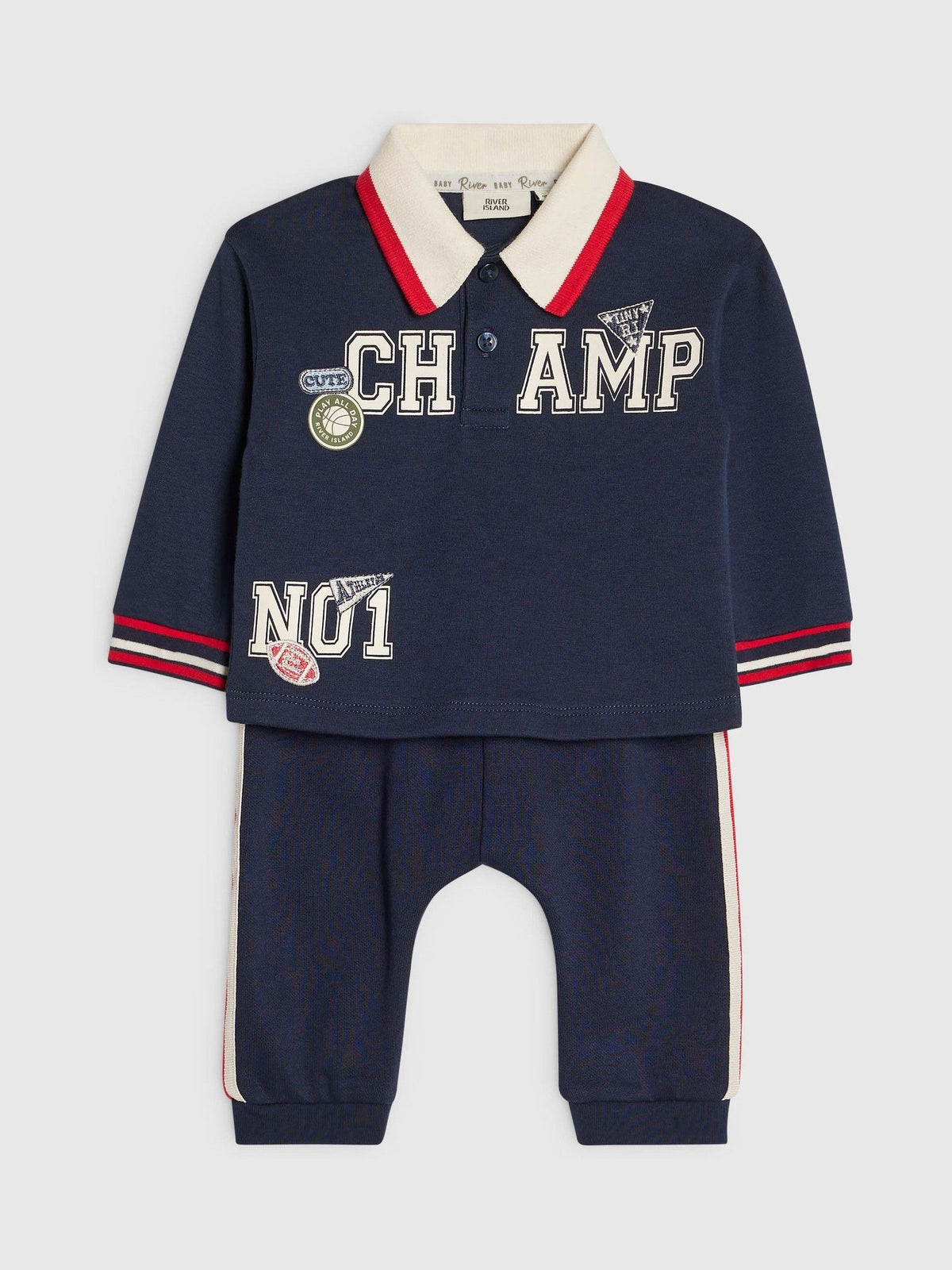 River Island Blue Varsity Badge Top & Joggers Set - image 3