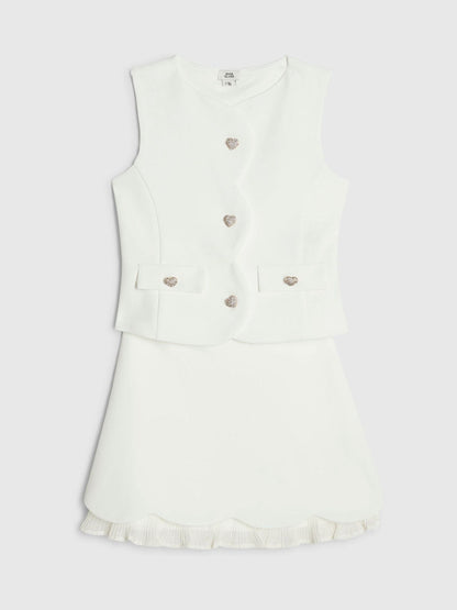Dsiney Kidz - River Island Cream Premium Waistcoat & Plisse Skirt Set image 1