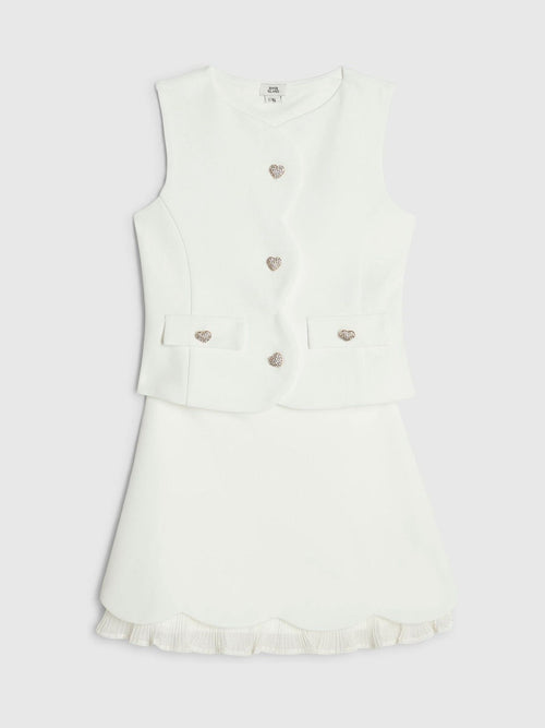 Dsiney Kidz - River Island Cream Premium Waistcoat & Plisse Skirt Set image 1