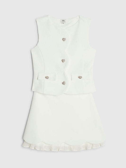 Dsiney Kidz - River Island Cream Premium Waistcoat & Plisse Skirt Set image 1