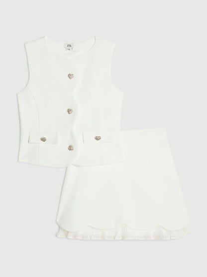 Dsiney Kidz - River Island Cream Premium Waistcoat & Plisse Skirt Set image 2