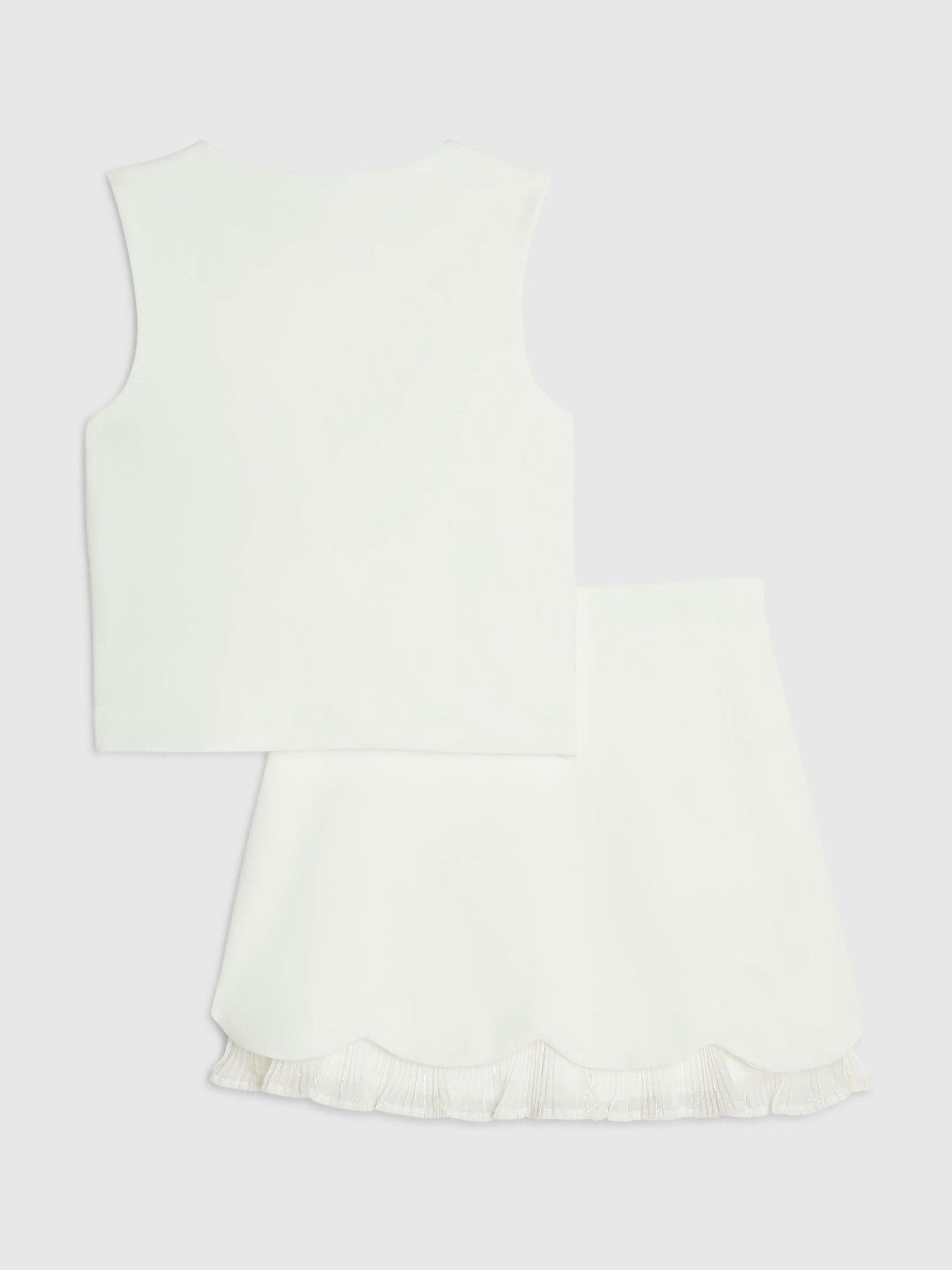 Dsiney Kidz - River Island Cream Premium Waistcoat & Plisse Skirt Set image 3