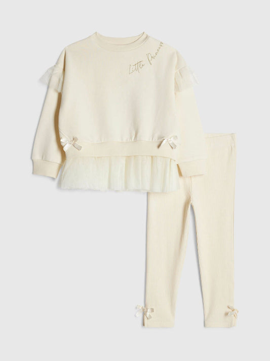 Dsiney Kidz - River Island Cream Tulle Bow Top & Leggings Set image 1