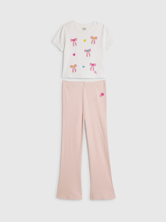 Dsiney Kidz - River Island Pink Bow Baby T-Shirt & Kickflare Legging Set image 1