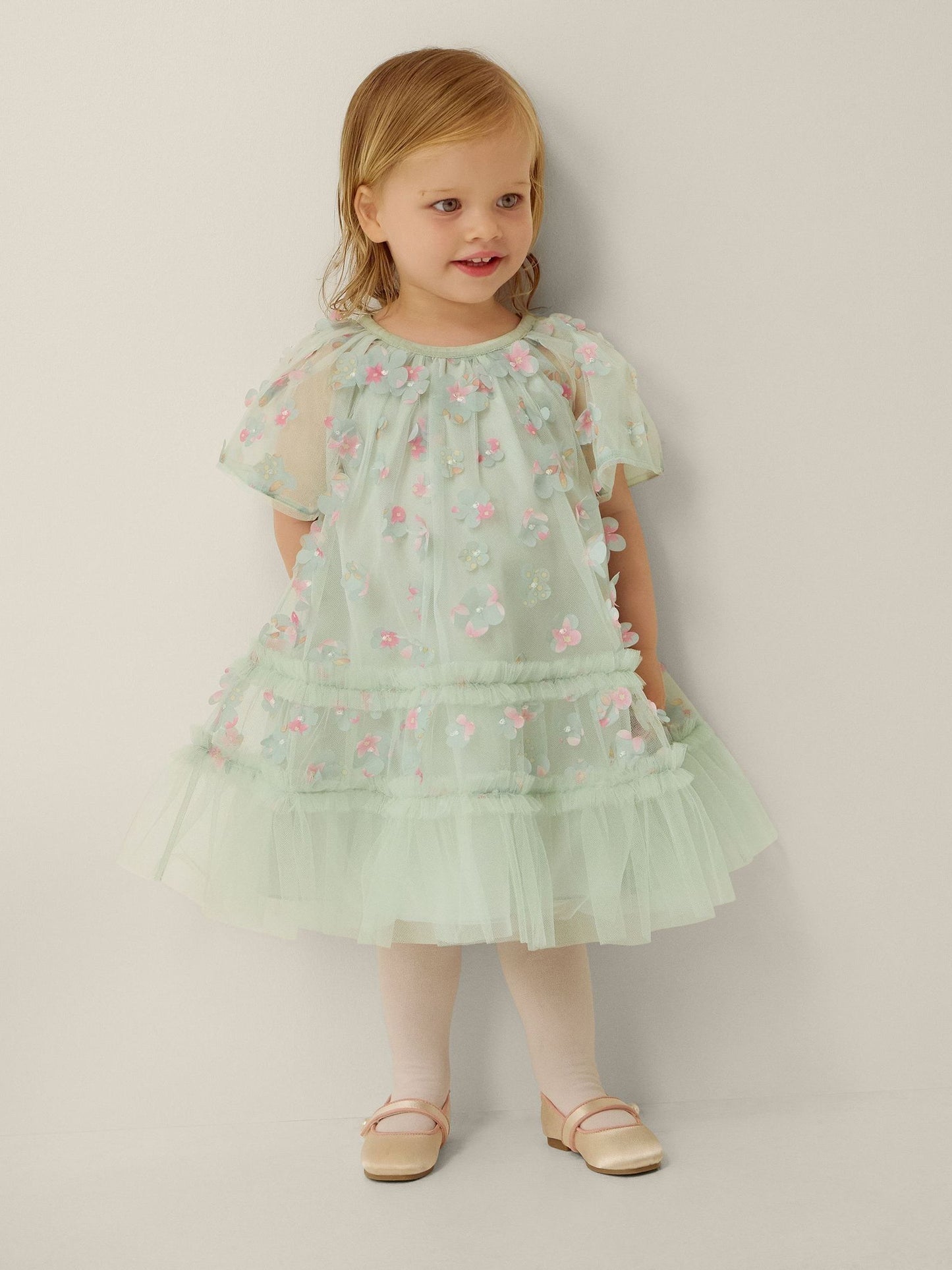 Dsiney Kidz - Monsoon Green Baby Kala Floral Appliqué Party Dress image 1