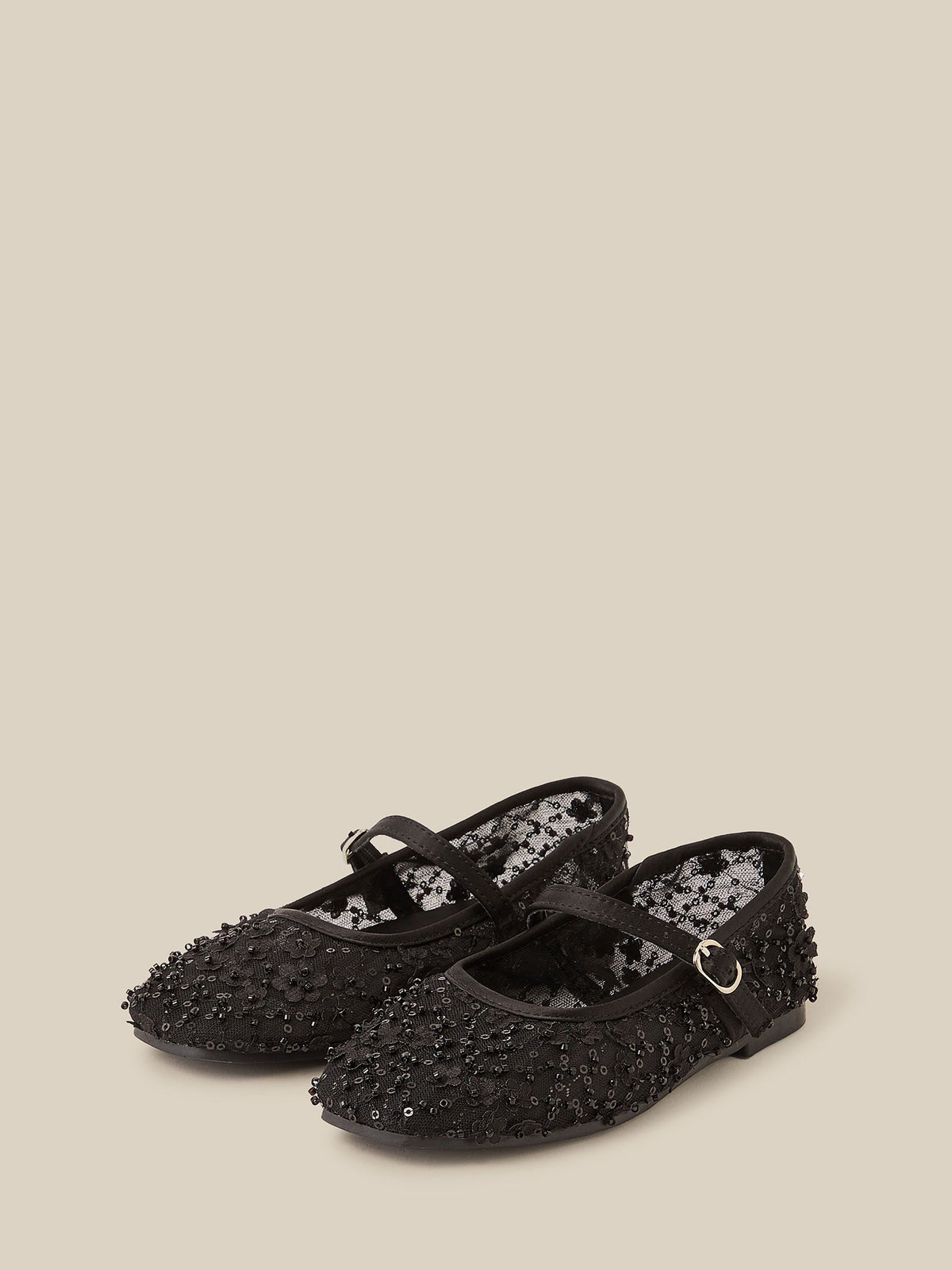 Dsiney Kidz - Monsoon Black Flower Sparkle Mesh Ballet Flats image 1
