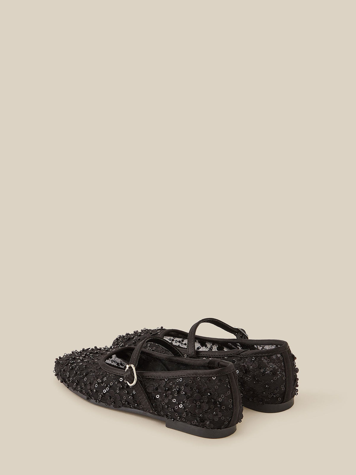 Dsiney Kidz - Monsoon Black Flower Sparkle Mesh Ballet Flats image 2