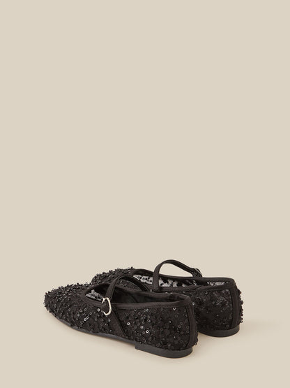 Dsiney Kidz - Monsoon Black Flower Sparkle Mesh Ballet Flats image 2