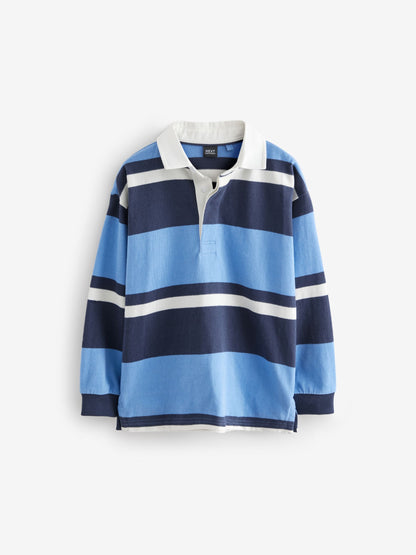 Dsiney Kidz - Blue Long Sleeve Rugby 100% Cotton Polo Shirt (3-16yrs) image 5
