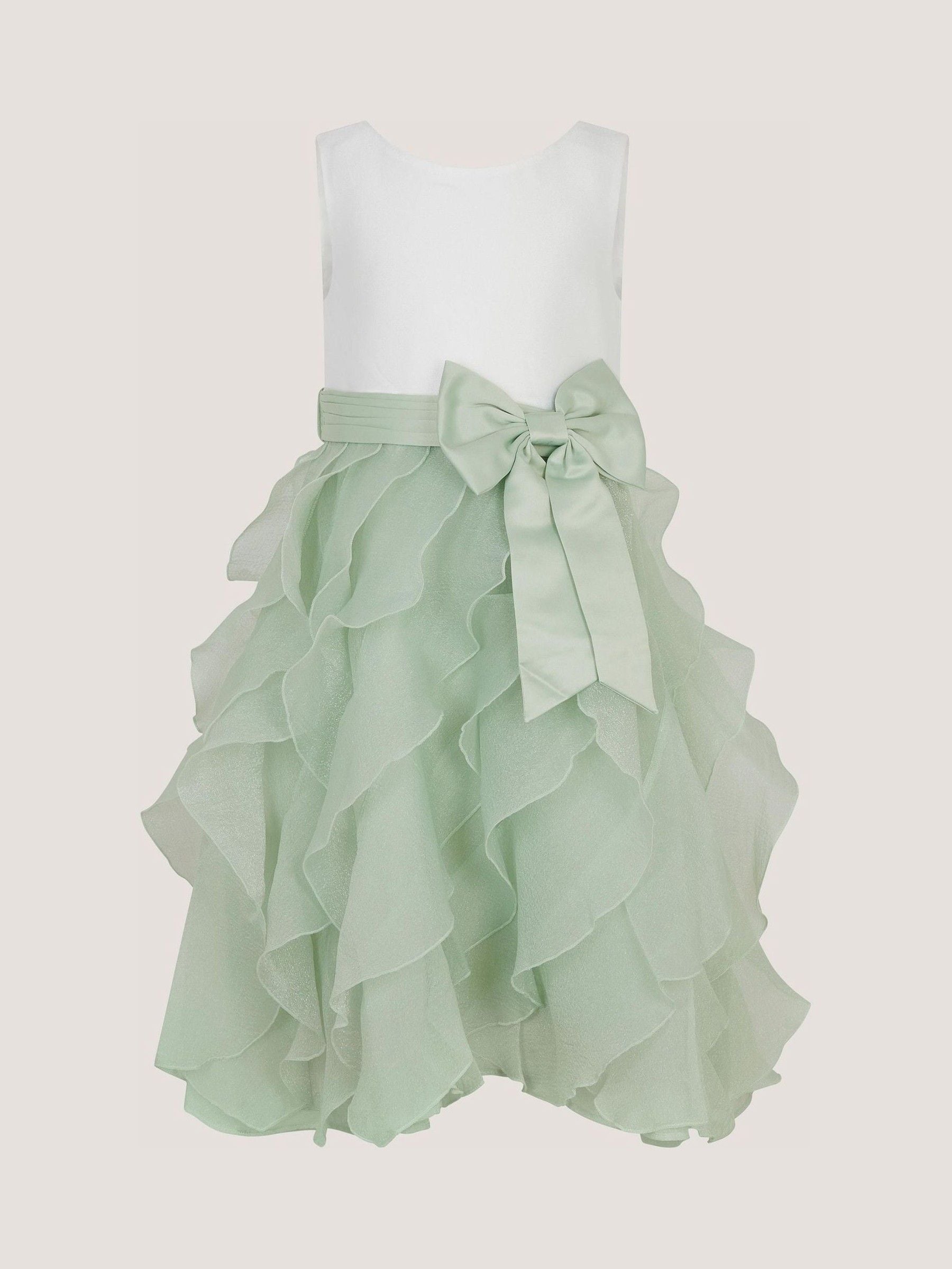 Dsiney Kidz - Monsoon Sage Green Cancan Sleeveless Bow Ruffle Dress image 2