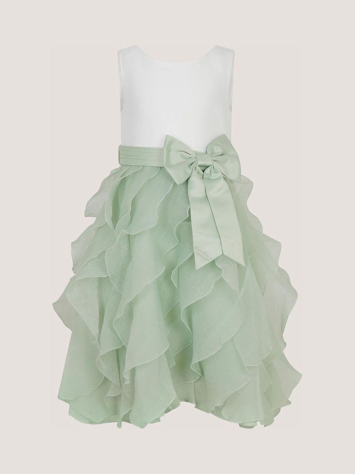 Dsiney Kidz - Monsoon Sage Green Cancan Sleeveless Bow Ruffle Dress image 2