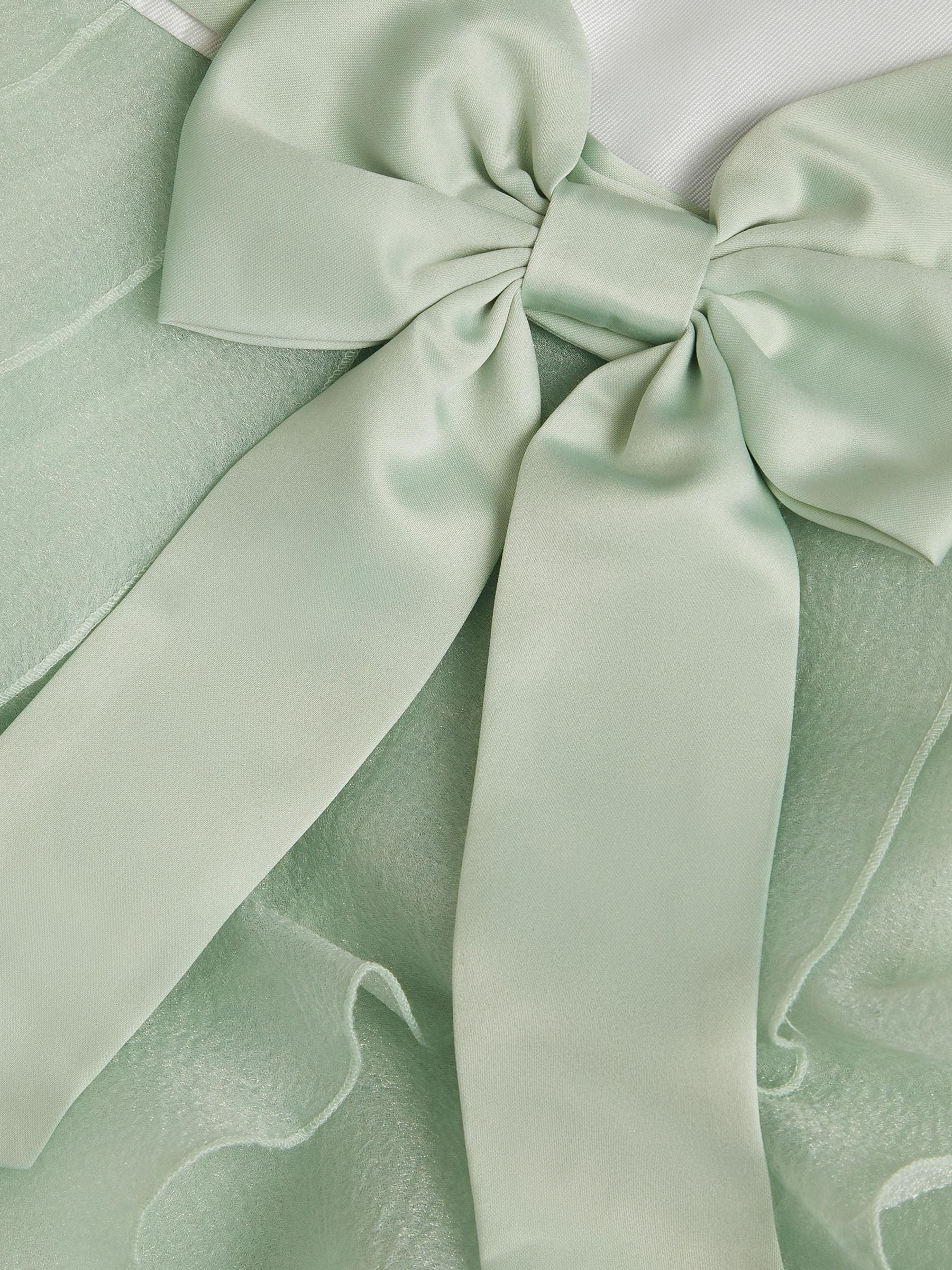 Dsiney Kidz - Monsoon Sage Green Cancan Sleeveless Bow Ruffle Dress image 3