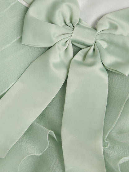 Dsiney Kidz - Monsoon Sage Green Cancan Sleeveless Bow Ruffle Dress image 3