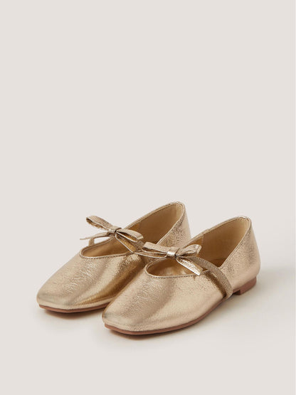 Monsoon Gold Bow Strap Metallic Ballet Flats image 1