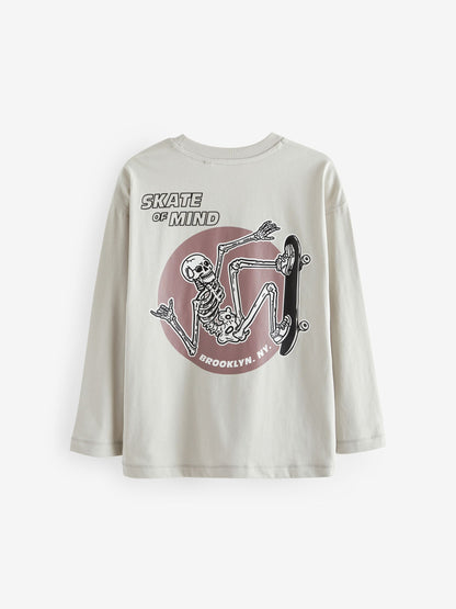 Dsiney Kidz - Purple/Stone/Black Skeleton Relaxed Fit Graphic Print Long Sleeve T-Shirts 3 Pack (3-16yrs) image 3