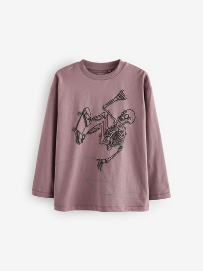 Dsiney Kidz - Purple/Stone/Black Skeleton Relaxed Fit Graphic Print Long Sleeve T-Shirts 3 Pack (3-16yrs) image 5