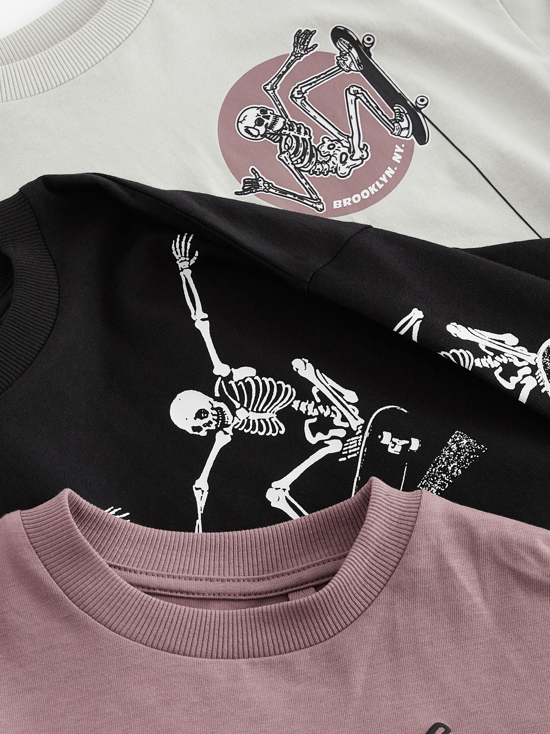Dsiney Kidz - Purple/Stone/Black Skeleton Relaxed Fit Graphic Print Long Sleeve T-Shirts 3 Pack (3-16yrs) image 6