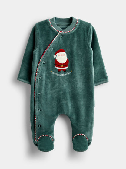 JoJo Maman Bébé Green Santa Embroidered All-In-One - image 1