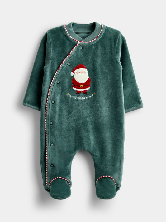 JoJo Maman Bébé Green Santa Embroidered All-In-One - image 1