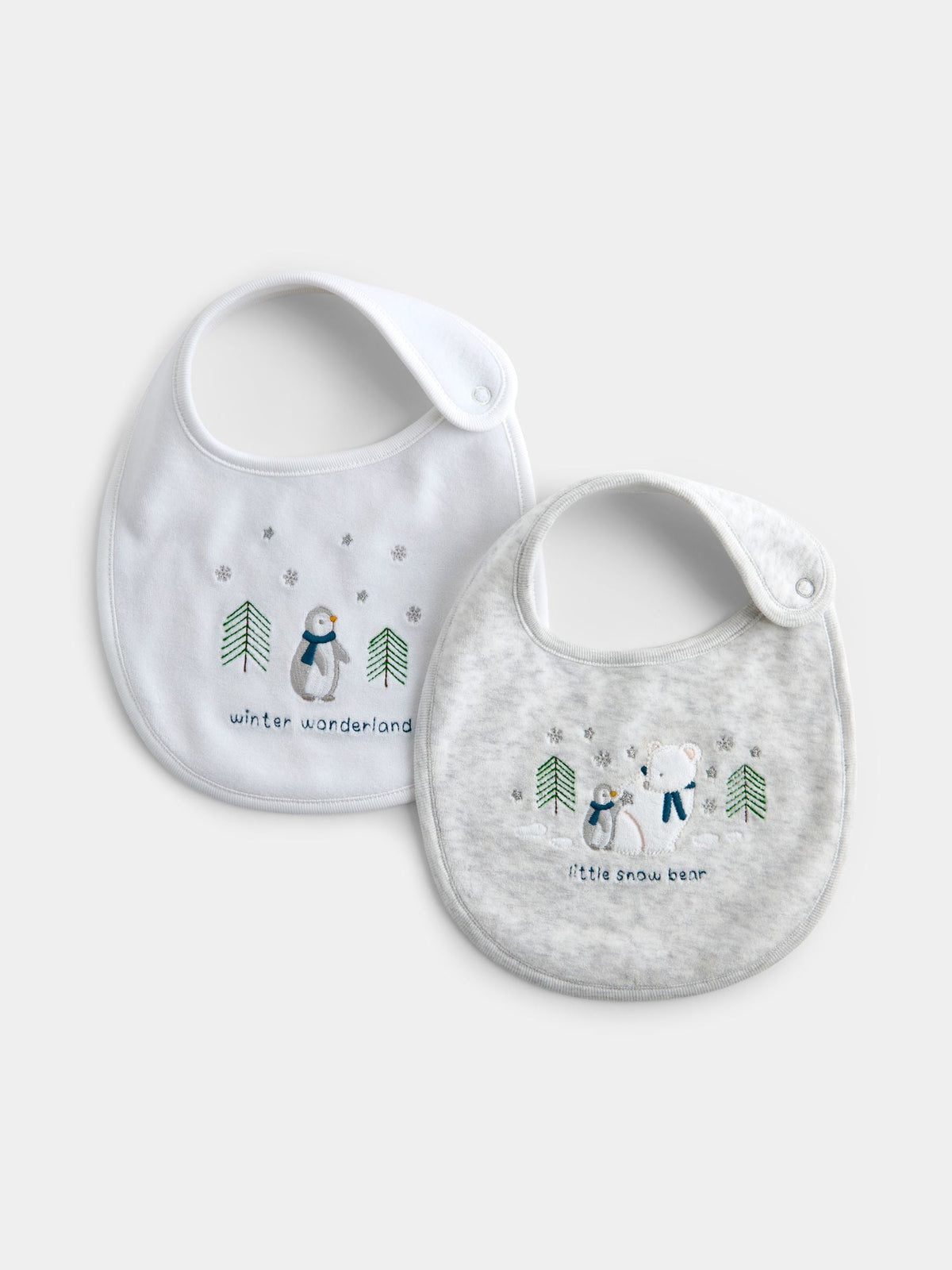 JoJo Maman Bébé Grey Little Snow Bear 2-Pack Bibs - image 1