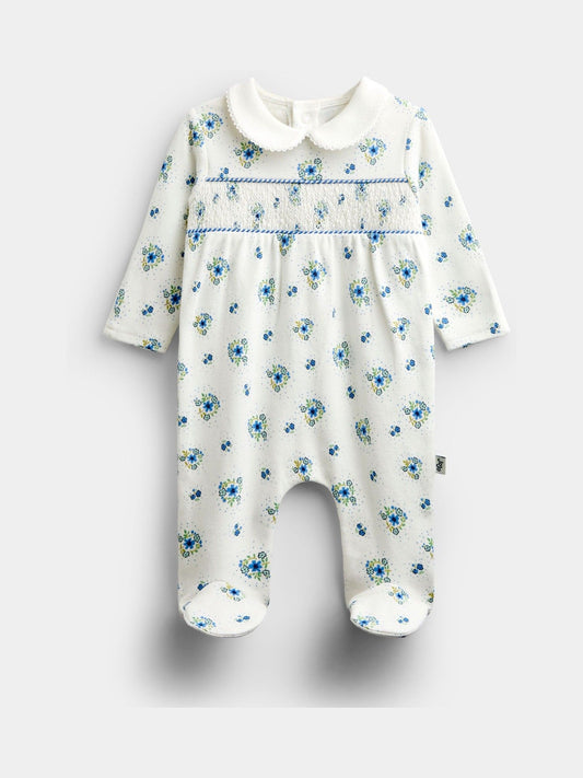 JoJo Maman Bébé Blue Floral Smocked Footed Sleepsuit - image 1